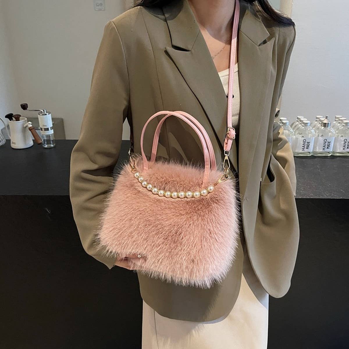 WINTER FASHION PEARL SMALL SQUARE BAG PLUSH BAG_CWAB3964