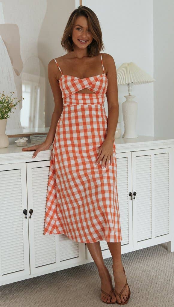 Plaid Cutout Front Backless Maxi Dress