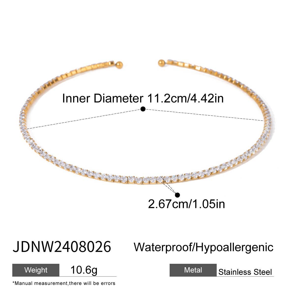 18K Gold White Zircon Full Pave Cuff Bracelet_CWAJE4659