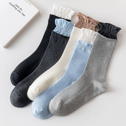 WOMEN'S CONTRAST COLOR CURLED COTTON SOCKS