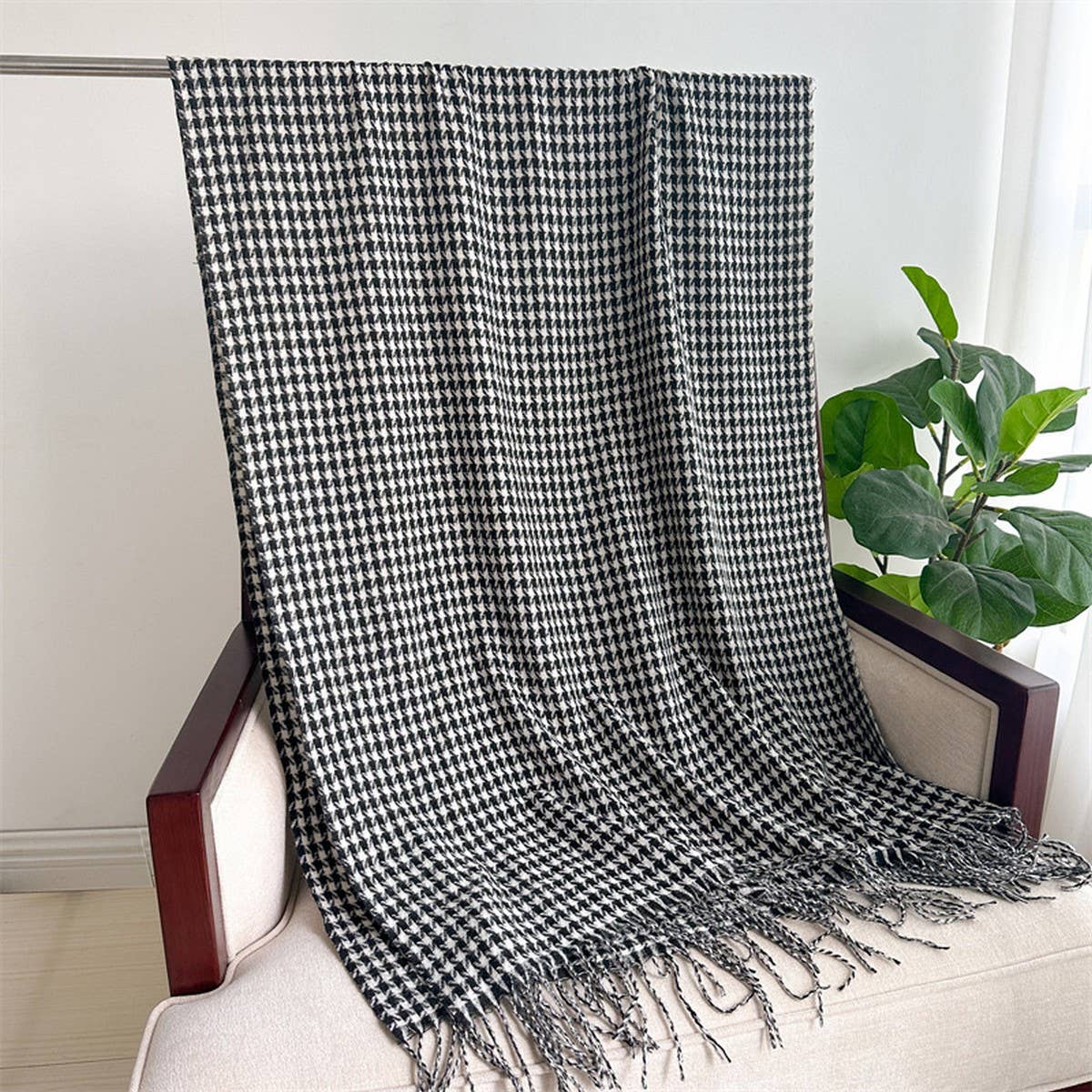 Vintage Houndstooth Faux Cashmere Scarf-Long Wrap