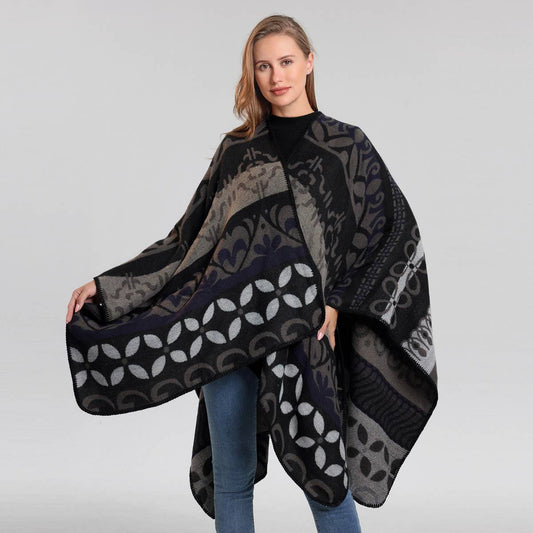 SHAWL SCARF KNITTED JACQUARD SLIT CAPE