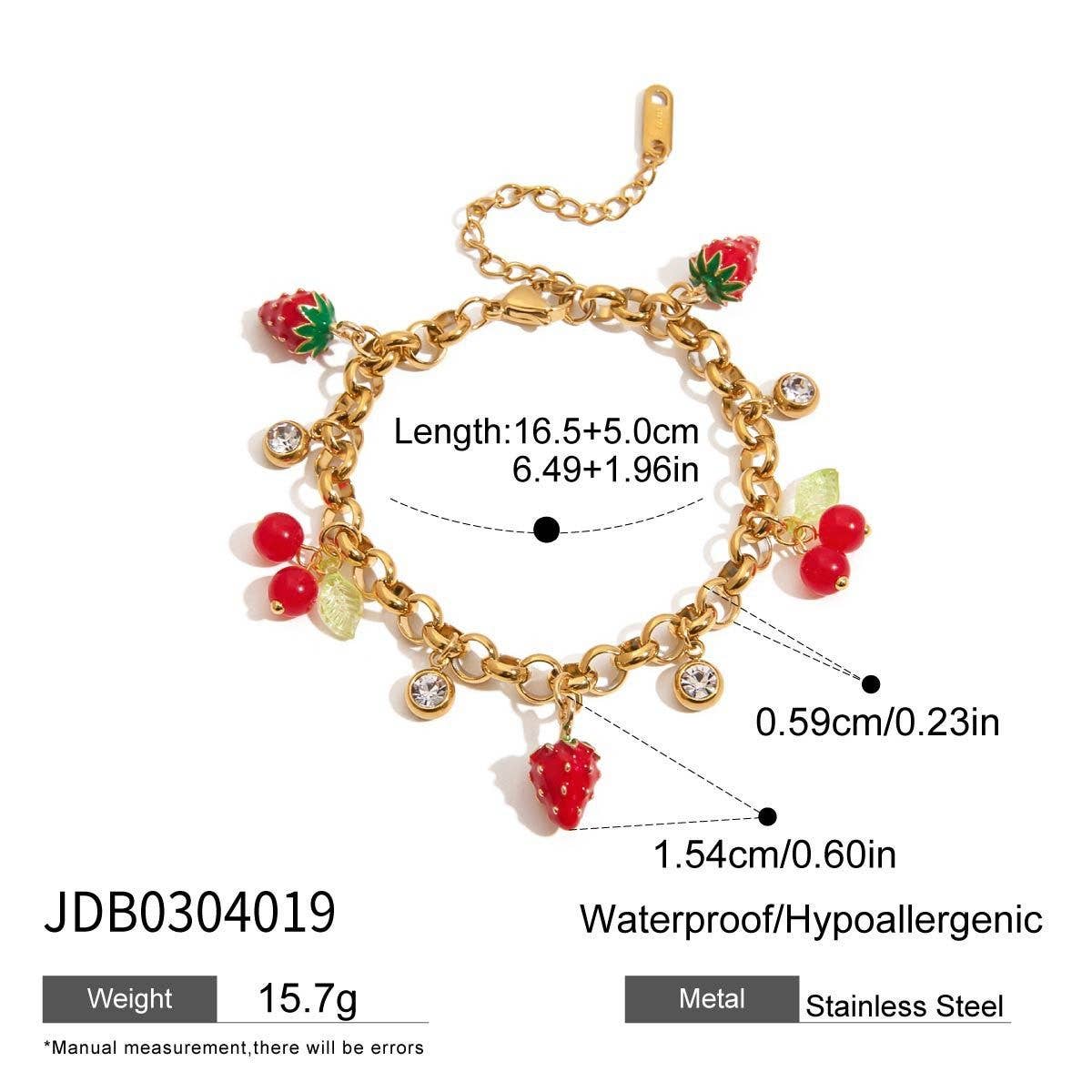 Luxury 18K Gold Strawberry Cherry Zircon Bracelet