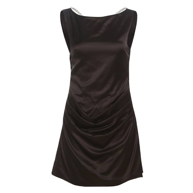 BACKLESS PEARL CHAIN SOLID COLOR DRESS HIP WRAP