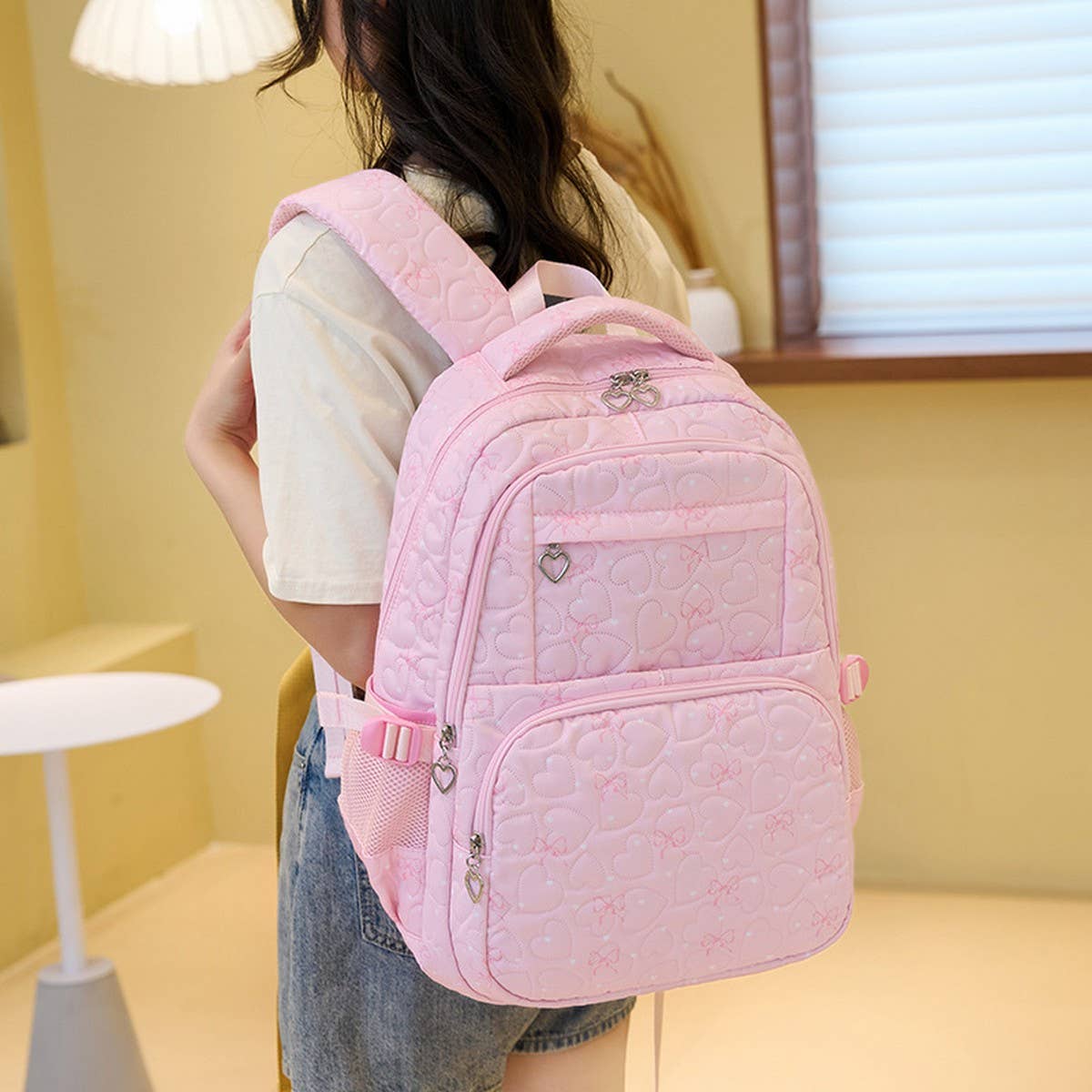 Backpacks for School Girls??œHeart Print 2-Piece Set_CWAB5393