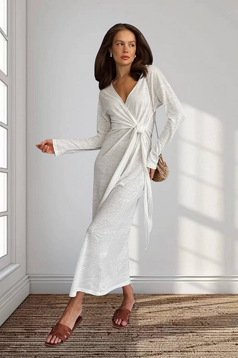 CWSPJ0342_LOOSE LONG SLEEVE KNITTED HOME WEAR DRESS