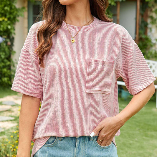 WAVY STRIPED SHORT SLEEVE POCKET T-SHIRT