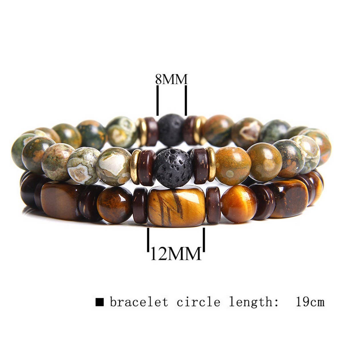 CWAJE4218_MEN'S TIGER EYE BEAD DOUBLE LAYER BRACELET