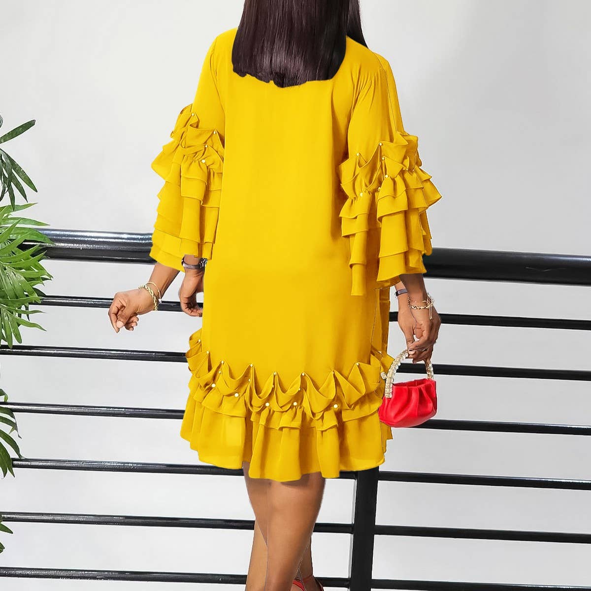 FASHIONABLE TIE-STRAP MULTI-LAYER RUFFLE DRESS