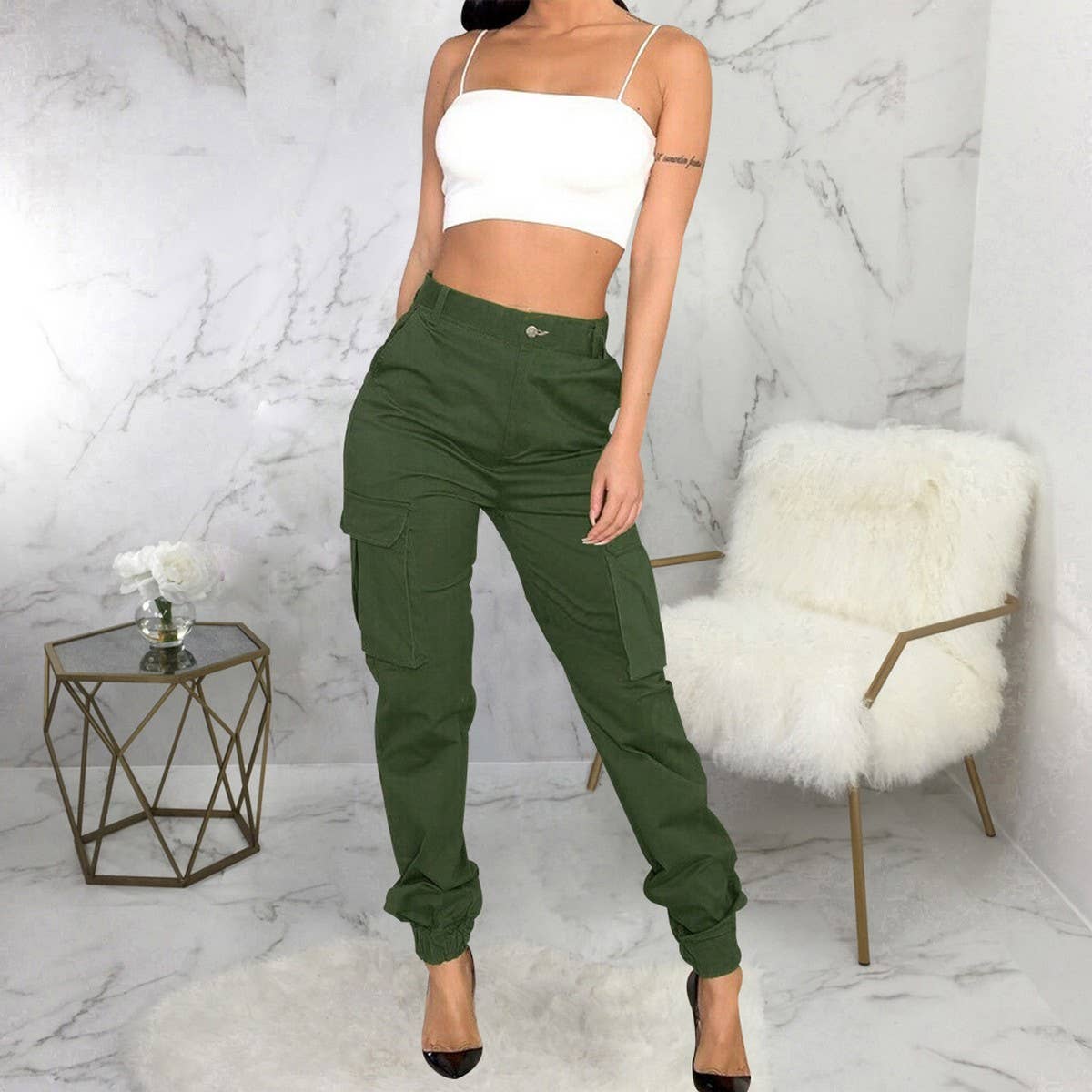 WOMENS SLIM FITTING CAMOUFLAGE PRINTED PANTS_CWBLP0383