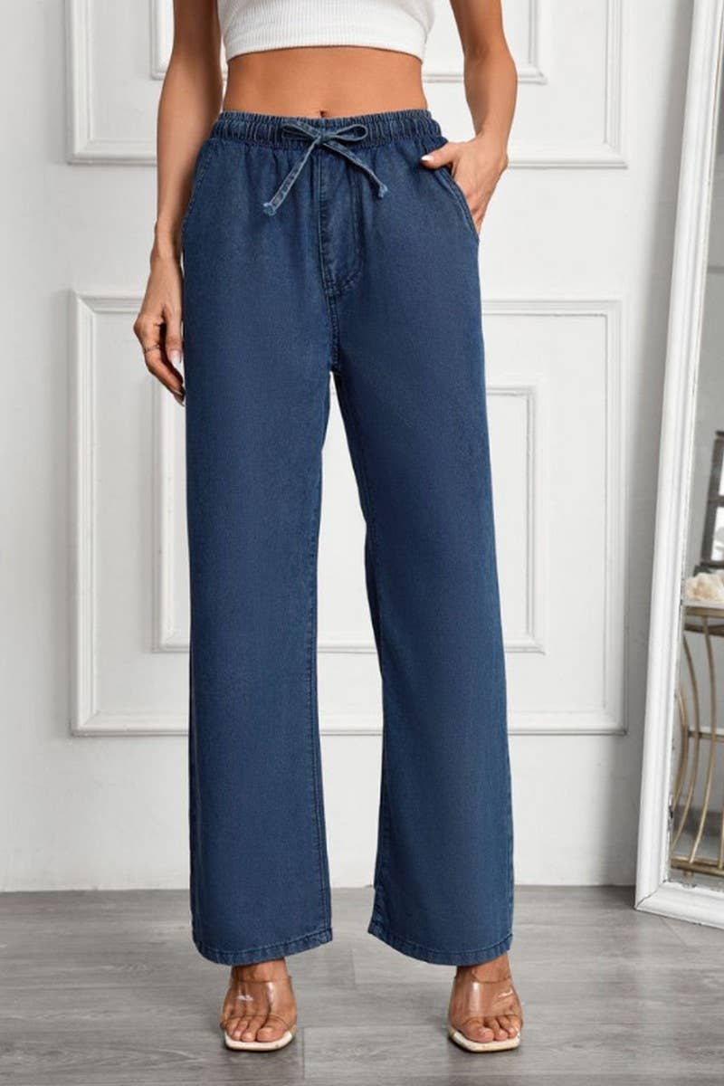 CWBLP2003_HIGH WAIST LOOSE FIT DRAWSTRING DENIM PANTS