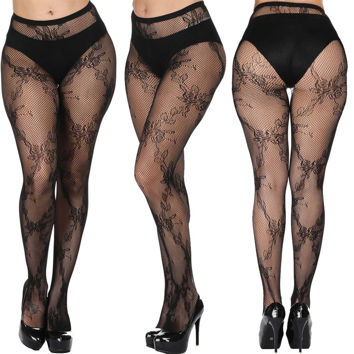 LACE PATTERNED FISHNET STOCKINGS THIGH PANTYHOSE