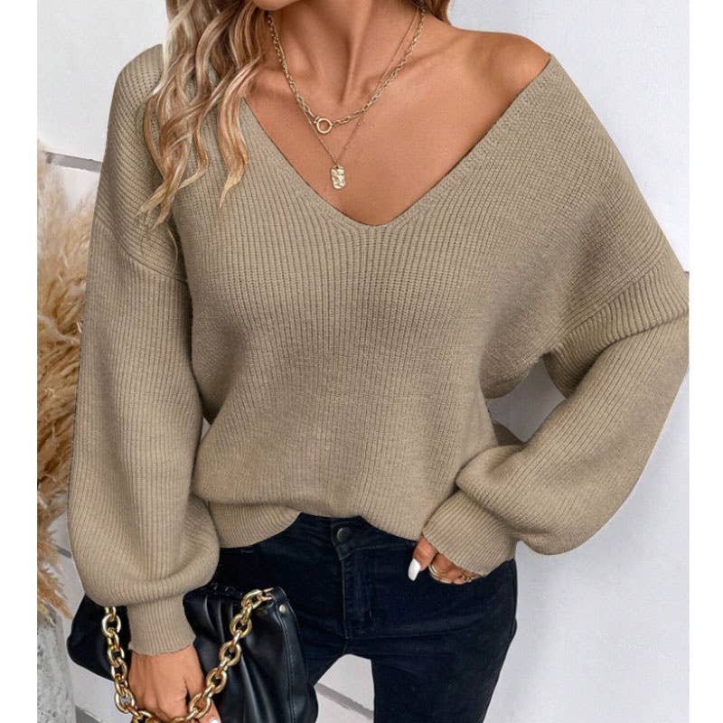 SEXY BACKLESS LACE-UP V-NECK LONG-SLEEVE PULLOVER