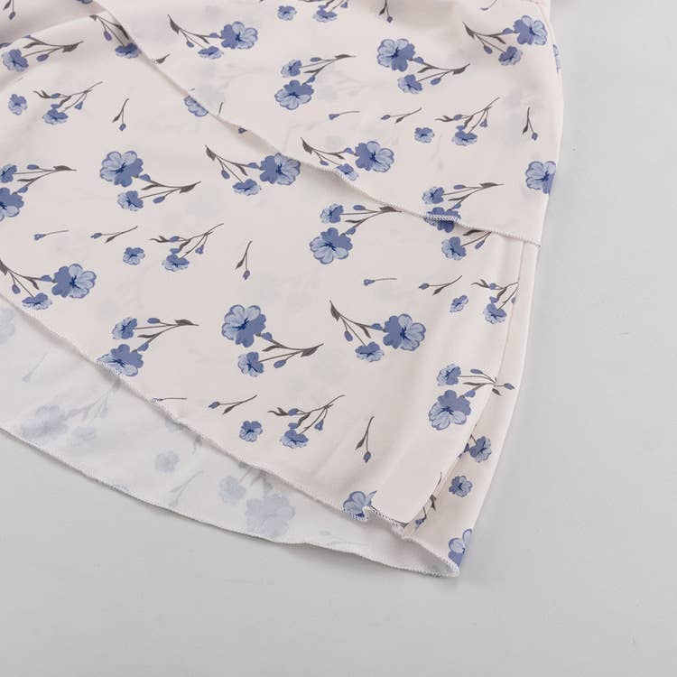 ASYMMETRICAL DESIGN V-NECK FLARED SLEEVE DRESS_CWDMD01096