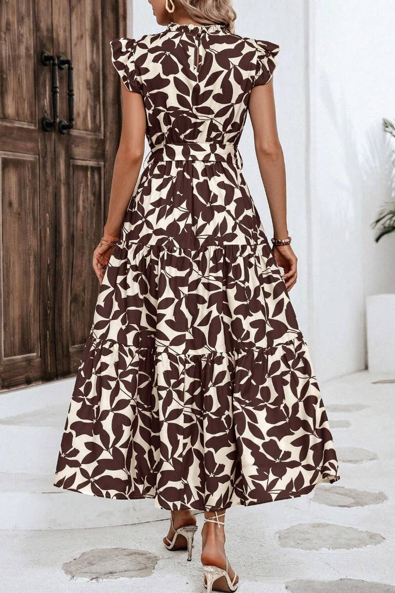 CWDMD2748_SUMMER WOODEN EAR LACE PRINTED DRESS LONG