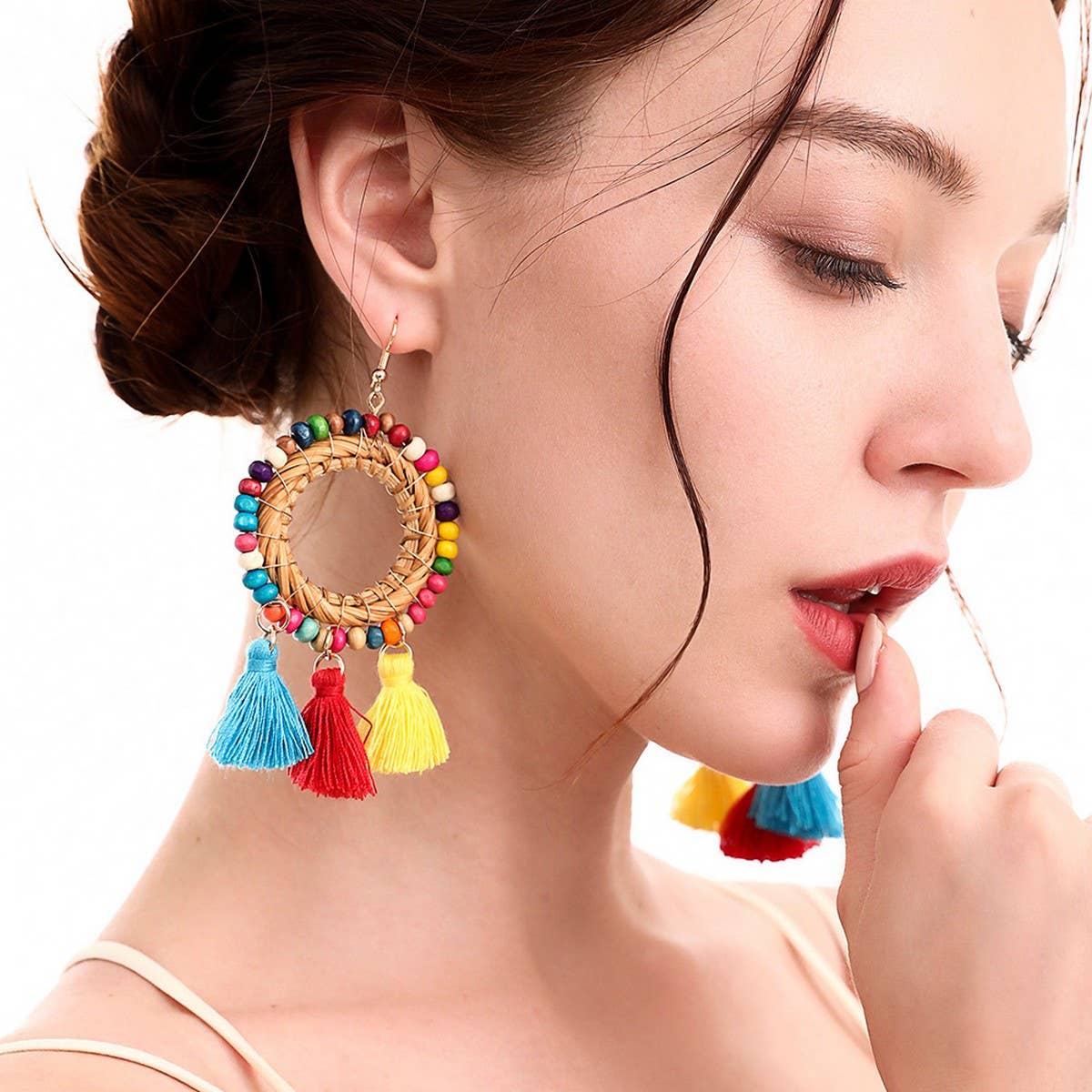 CREATIVE RATTAN TASSEL HAND-WOVEN EARRINGS