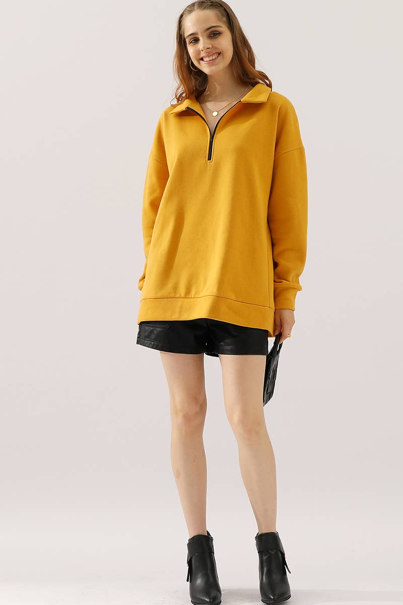 CWOHOL431_Zip Neck Lightweight Pullover Sweatshirt