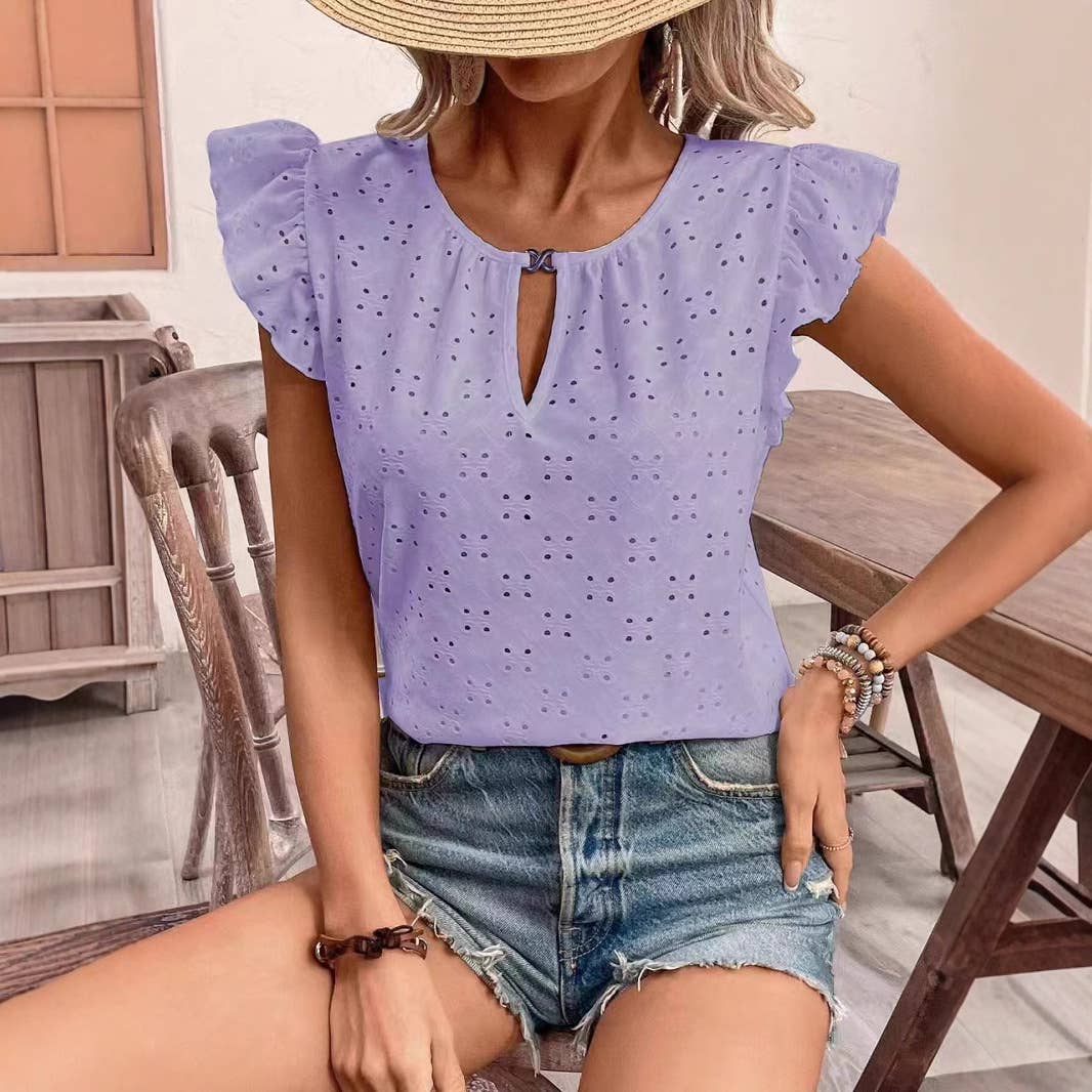 Jacquard V-neck pusher short-sleeved T-shirt