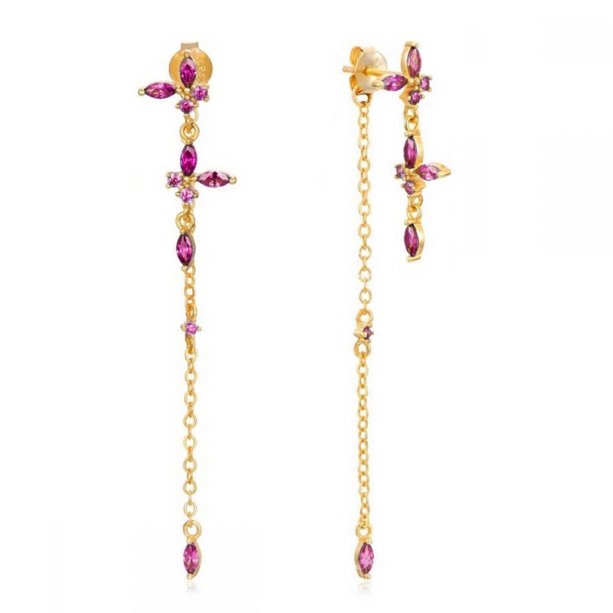 GEOMETRIC ZIRCON OCTAGONAL CHAIN EARRINGS