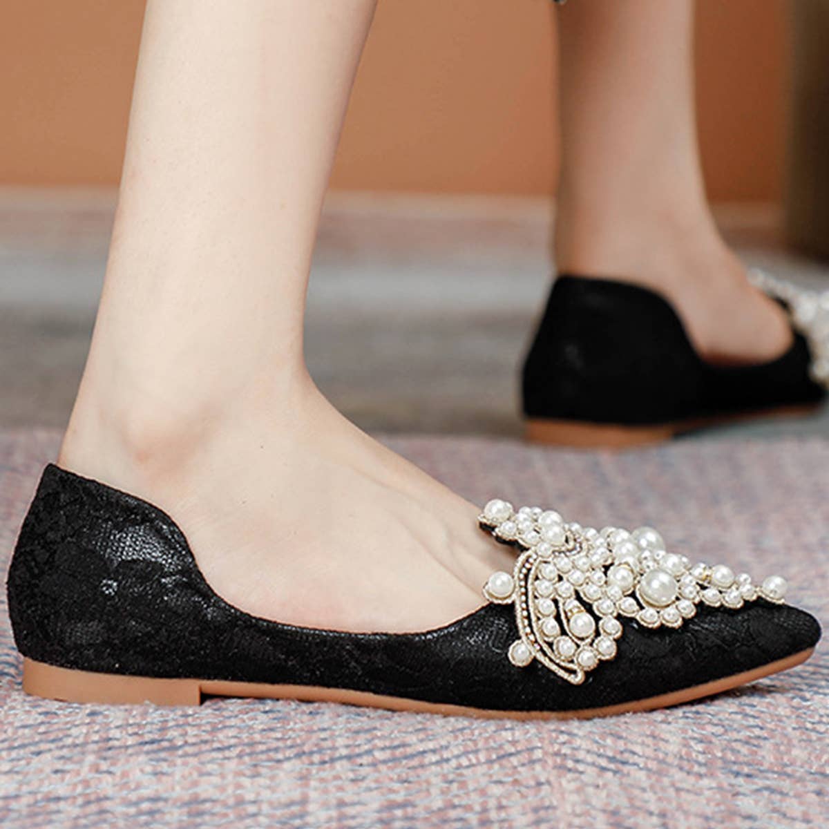 Lace Pearl Ballet Flats for Women, Bridal Style