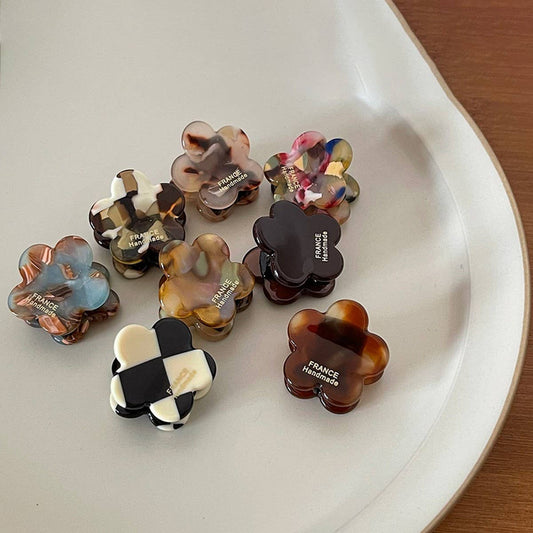 Ink Brown Floral Mini Hair Claw - Retro Bang Clip