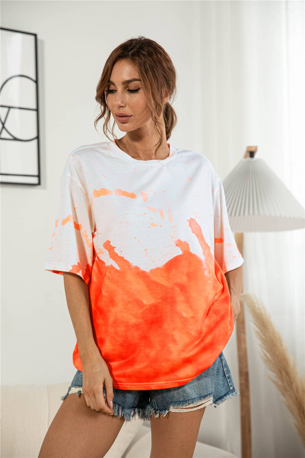 Tie-dyed and printed casual loose T-shirt
