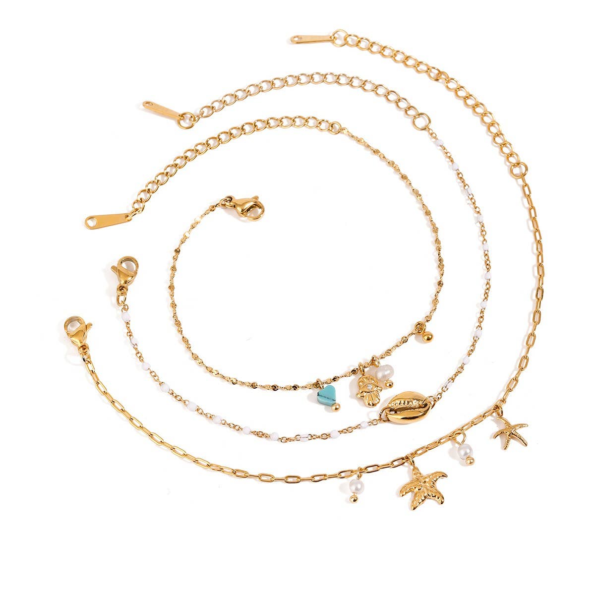 18K Gold Pearl & Enamel Conch Necklace & Bracelet_CWAJE4855