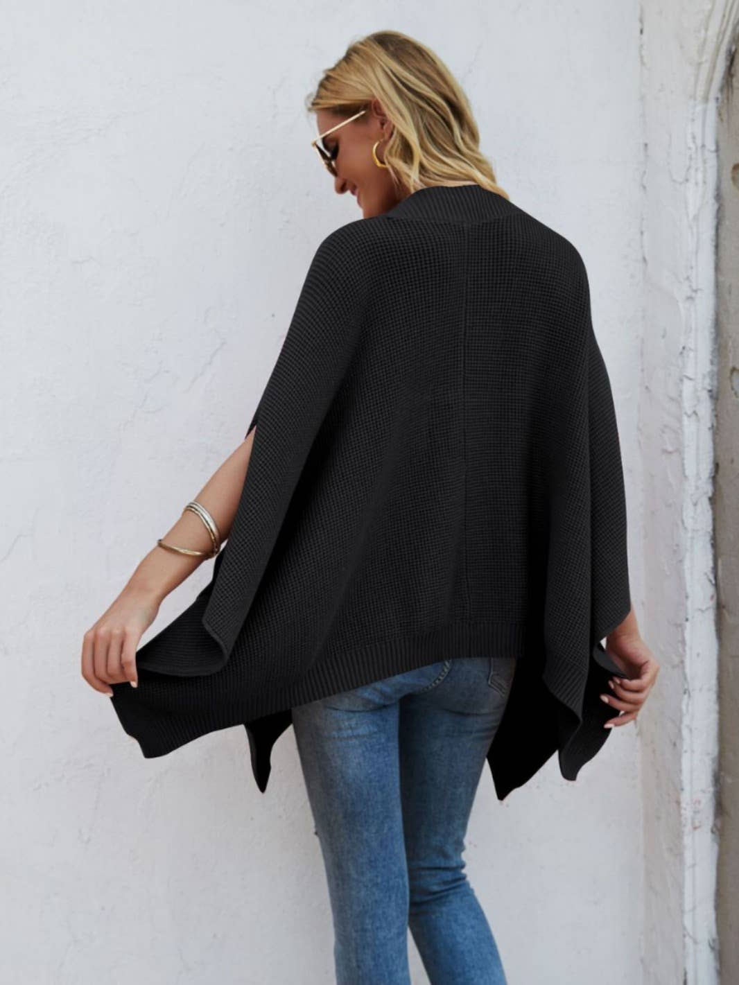 SOLID COLOR CASUAL STYLE PLUS-SIZE CAPE KNITWEAR