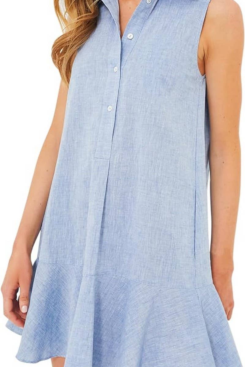 CWDSD8275_SLEEVELESS COTTON SHIRT HEM RUFFLE DRESS