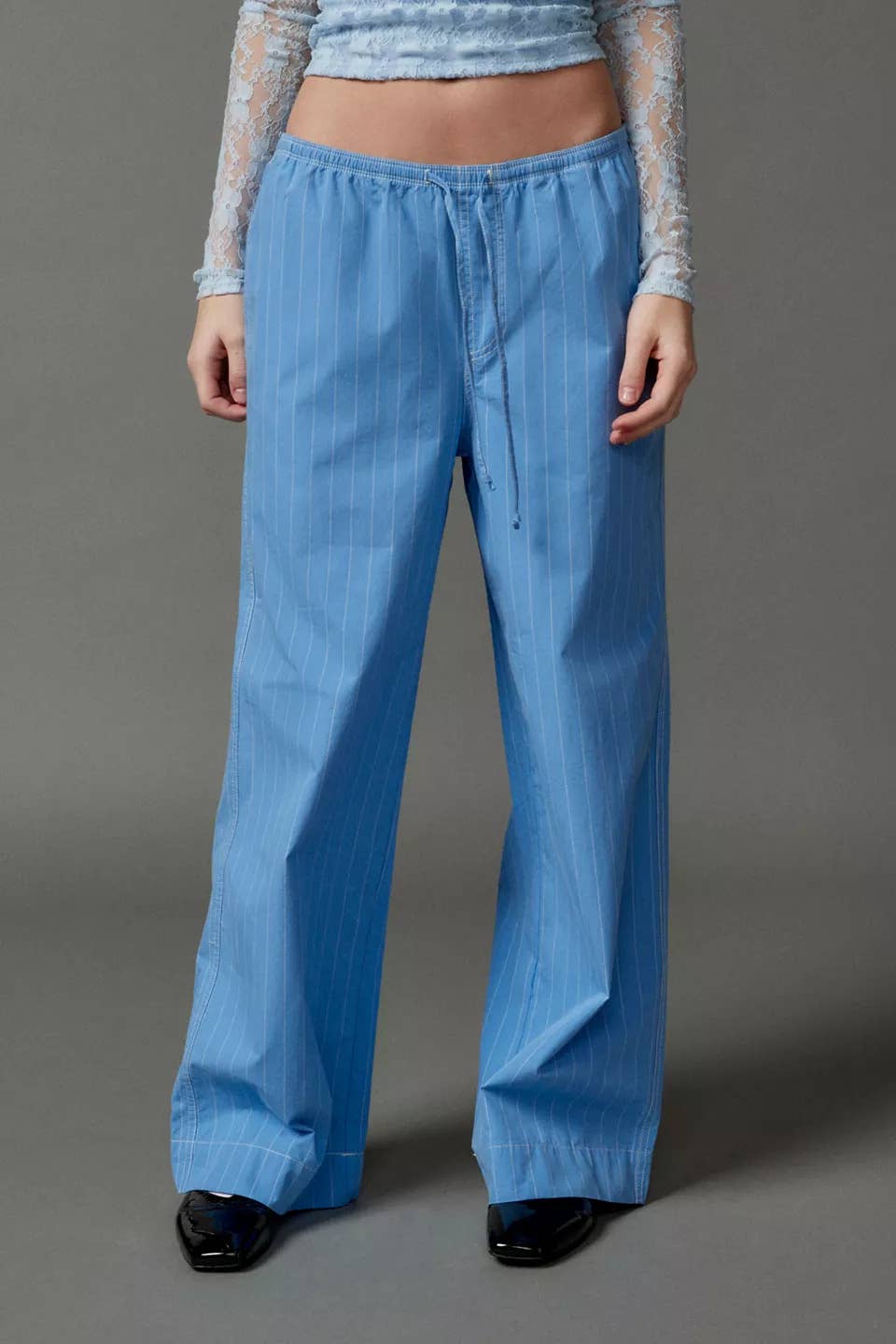 Striped street drawstring straight-leg pants