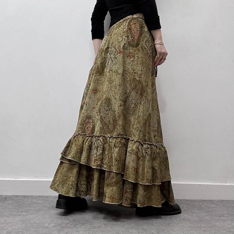 VINTAGE TRIBAL DESIGN FRILLY VINTAGE PRINT SKIRT