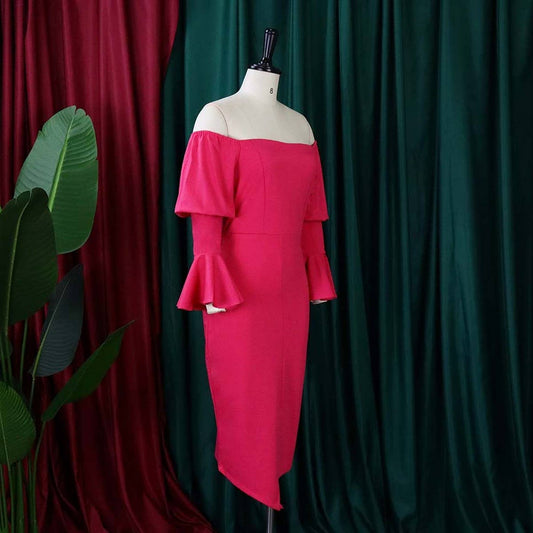 TRUMPET SLEEVE HIP-HUGGING TIGHT FASHION DRESS