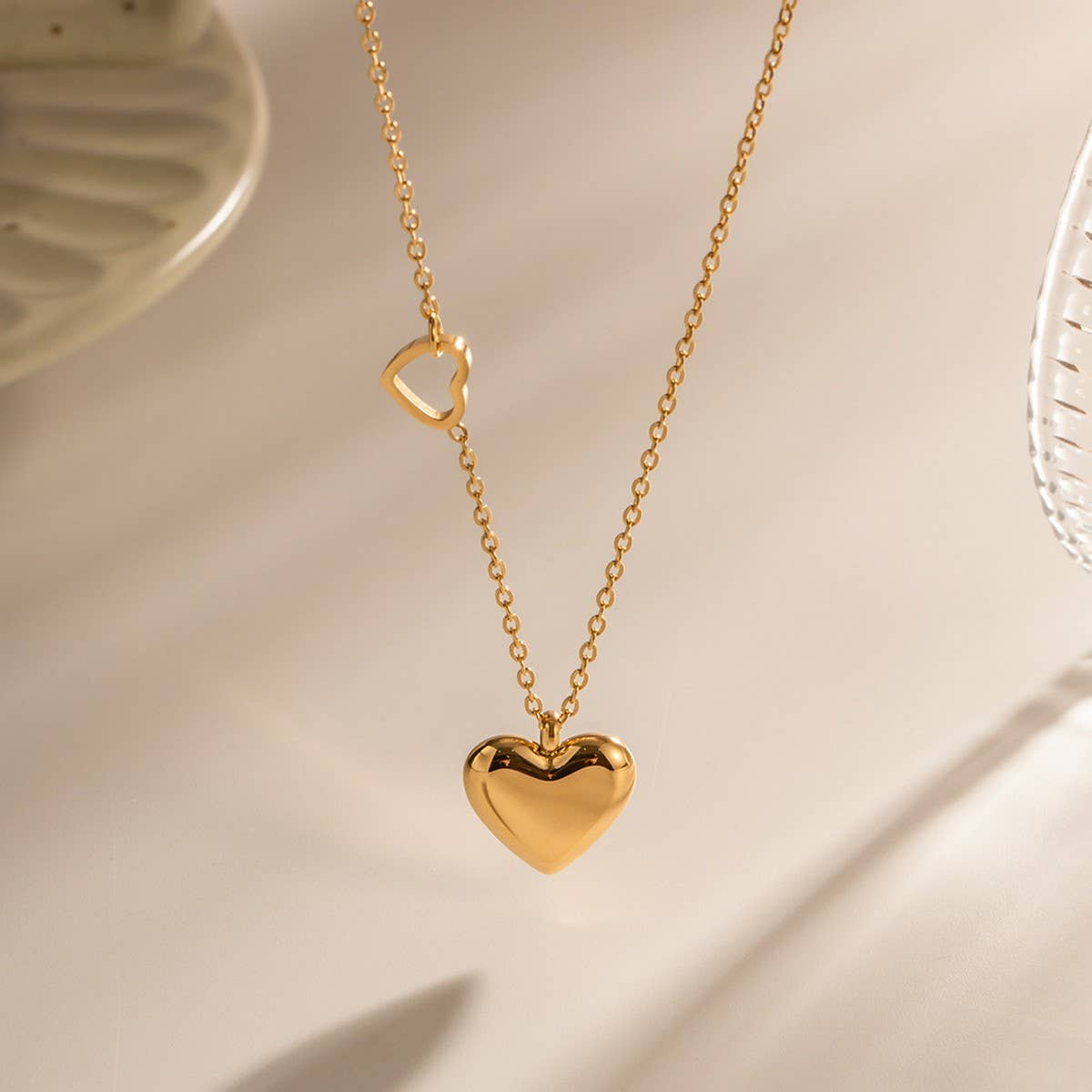 FRENCH SIMPLE DOUBLE HEART PENDANT NECKLACE