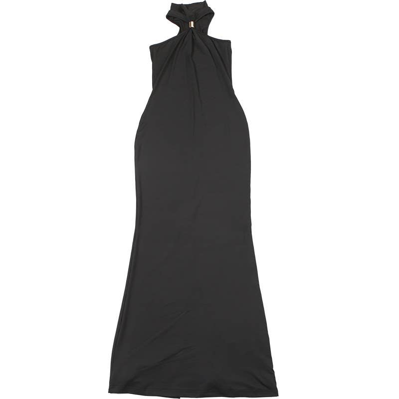 A body-hugging neck-hanging solid-color dress