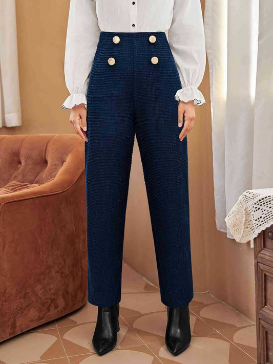 HIGH-WAISTED DOUBLE-BREASTED STRAIGHT-LEG PANTS