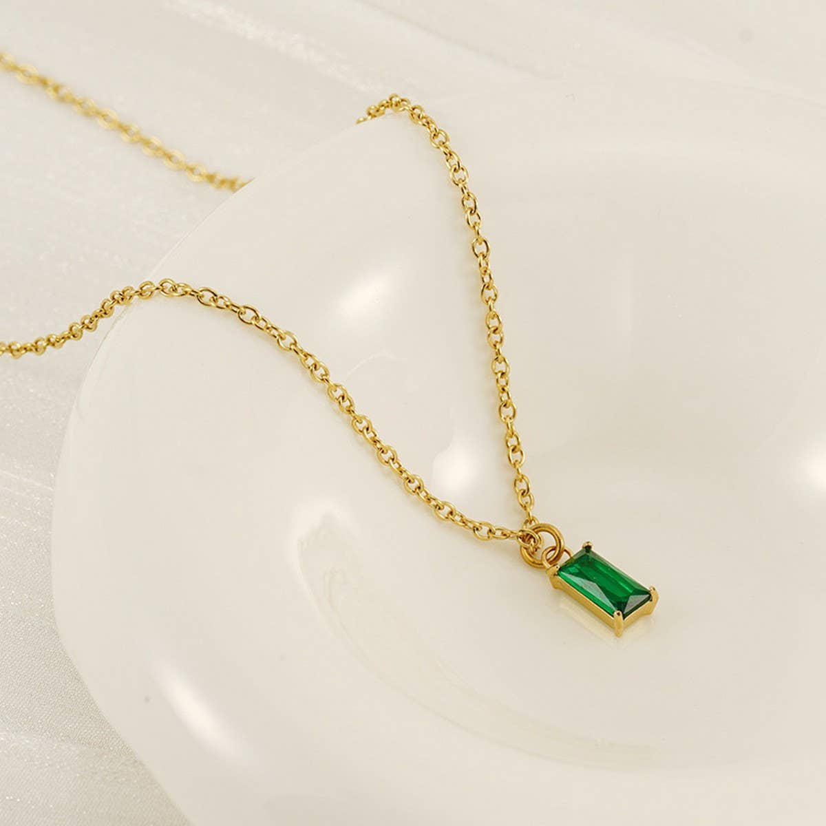 Emerald titanium steel necklace three-piece set