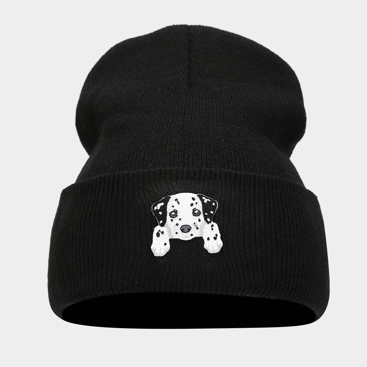 CUTE PUPPY HEAD KNITTED HAT WITH CURLED BRIM_CWAH2068