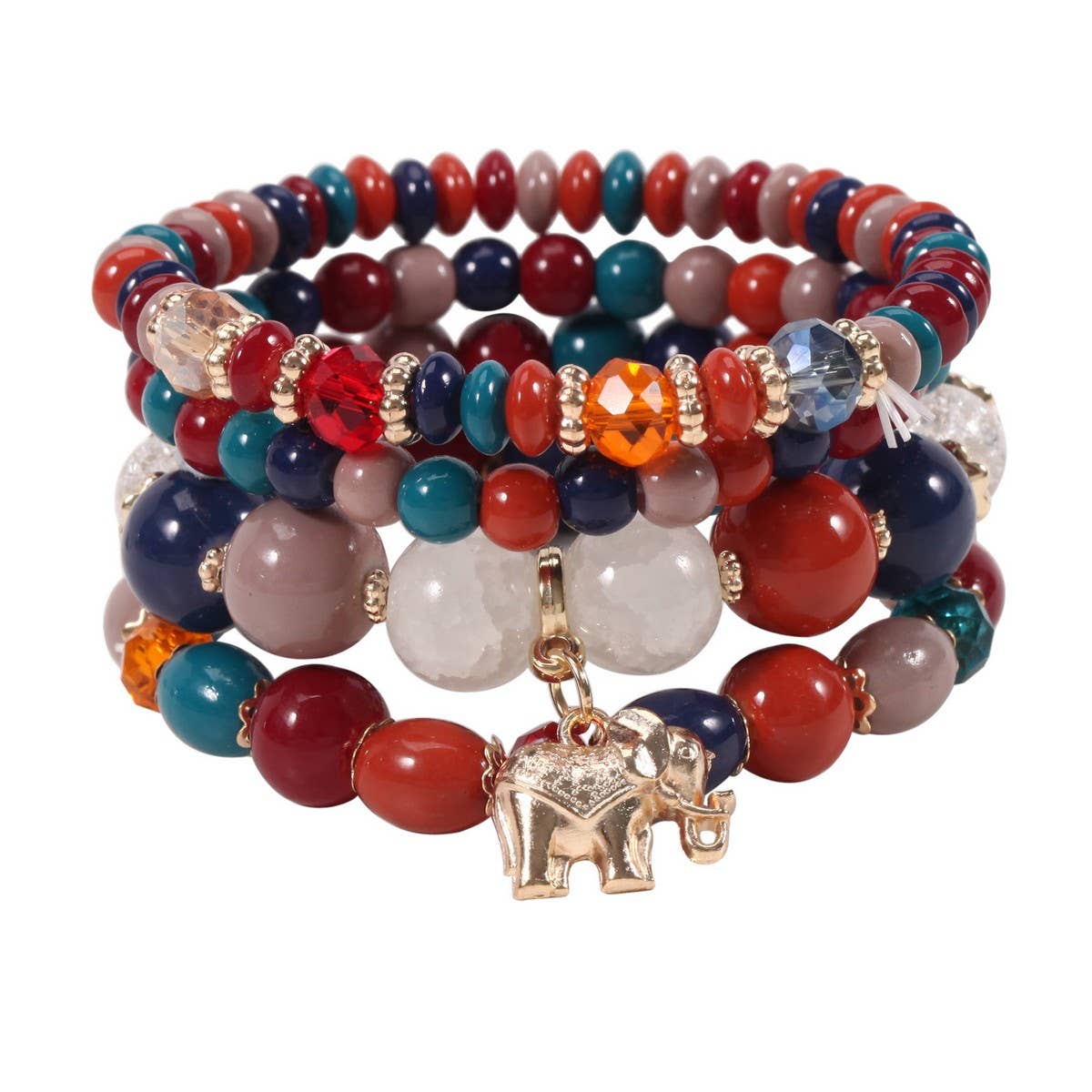 CWMM10439_BOHO ELEPHANT PENDANT BEADED BRACELET FOR WOMEN