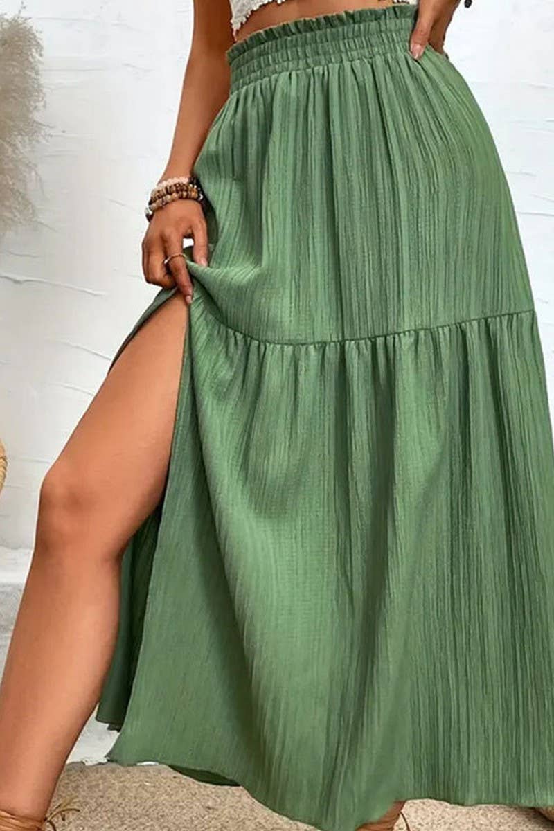 CWBLS0442_SPRING AND SUMMER HIGH-END SLIT RUFFLE SKIRT