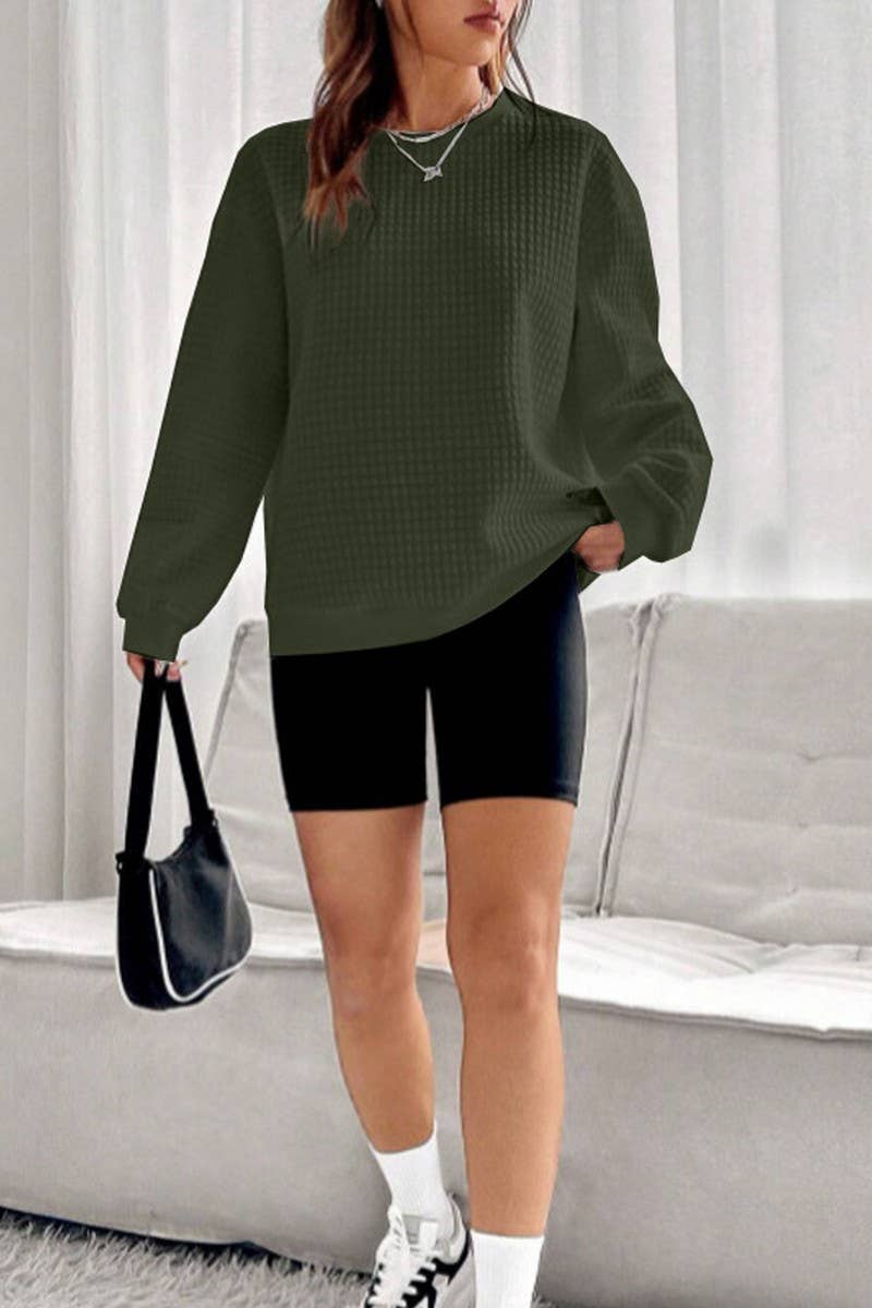 Waffle long-sleeved off-the-shoulder hoodie