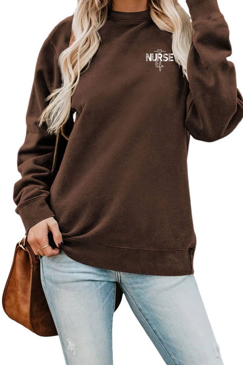 WOMEN NURSE PRINTING RIBBED OVERSIZED PULLOVER_CWTSTL0459