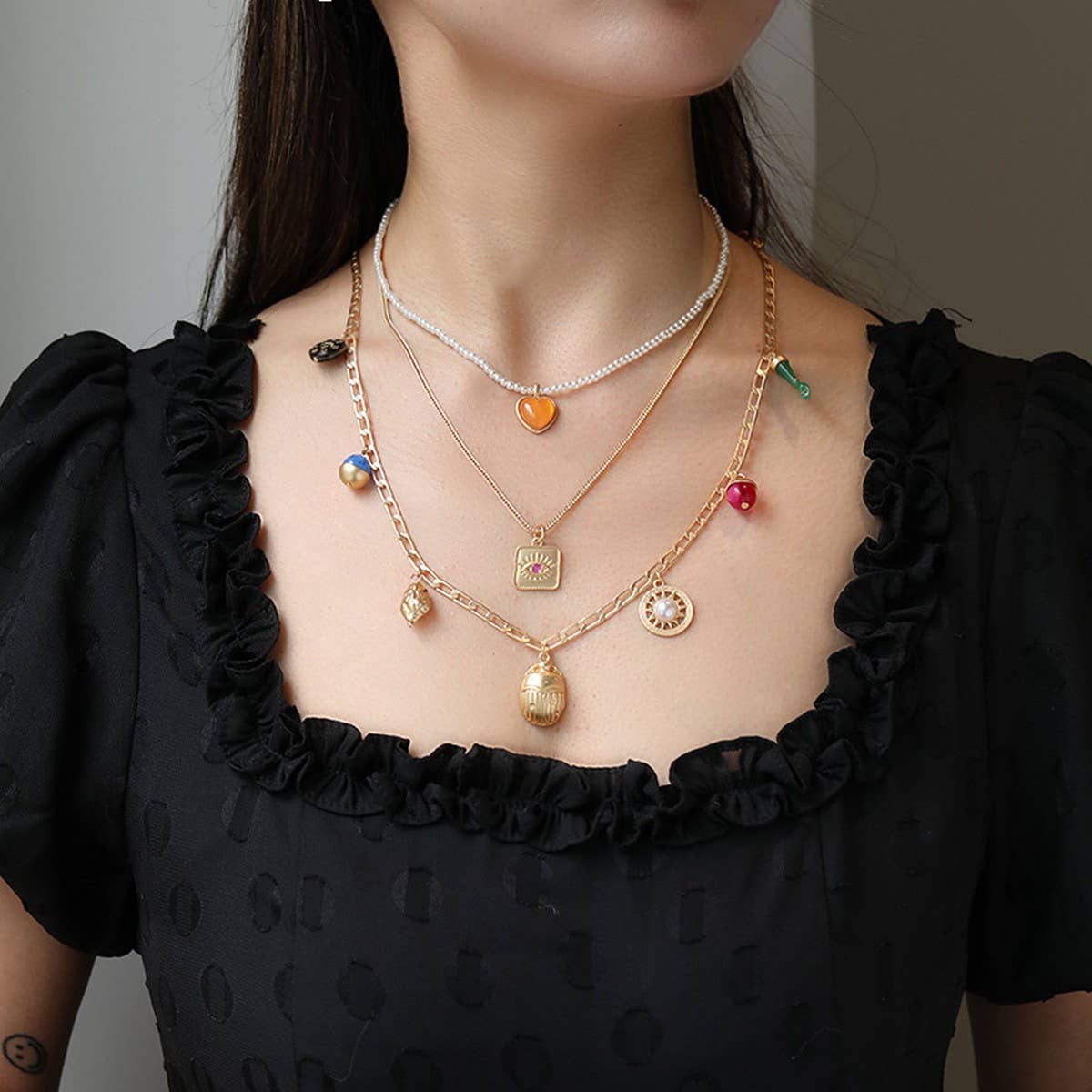 WOMEN'S VINTAGE EVIL EYE NECKLACE AND EARRINGS SET