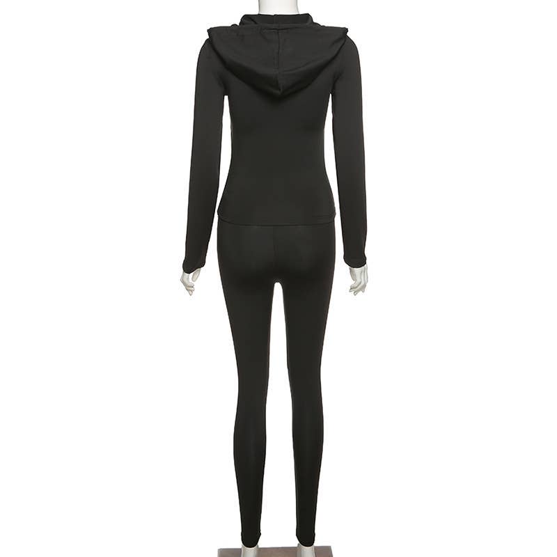 Hooded cardigan slimming sporty casual set