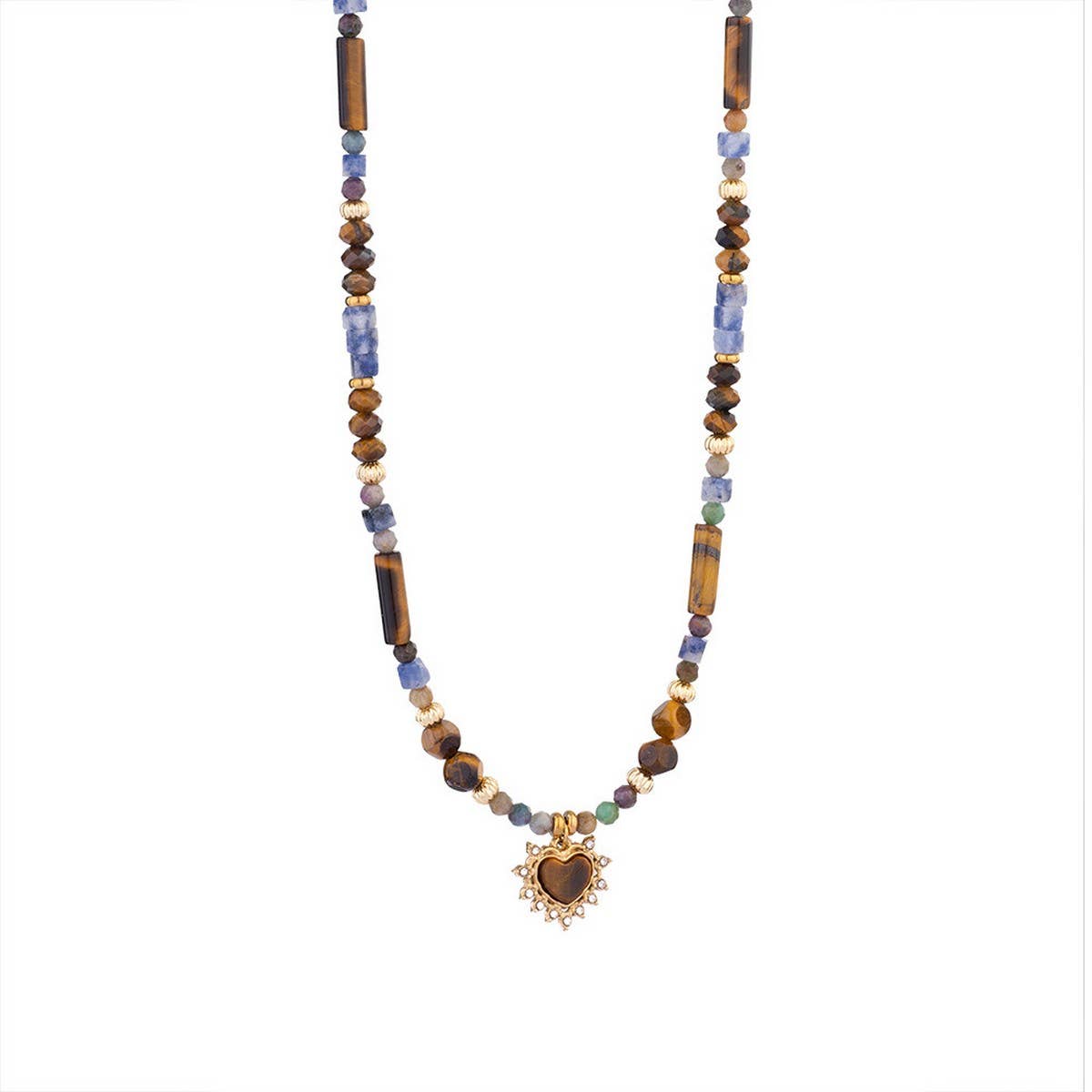 Tiger Eye Heart Pendant Beaded Necklace