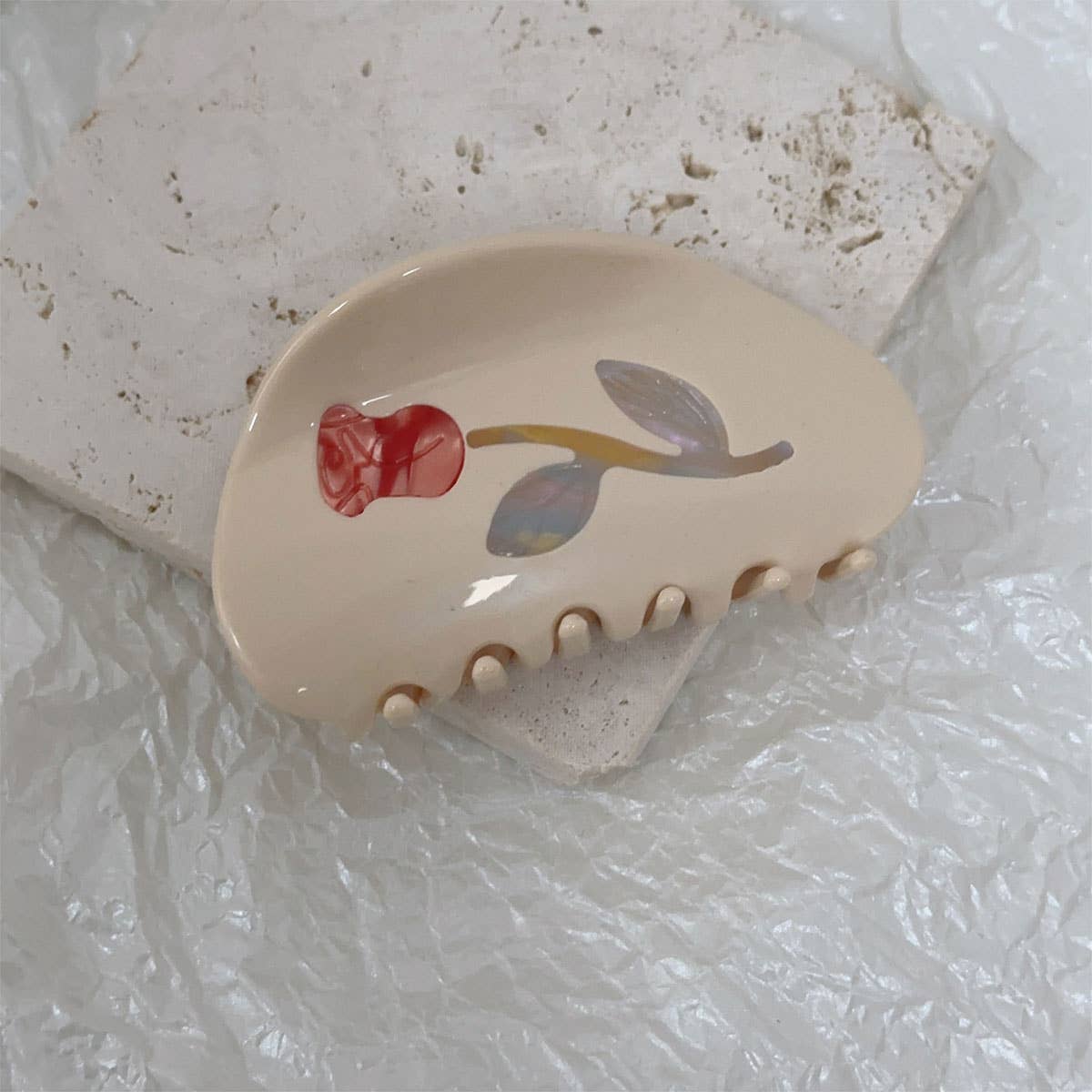 FRENCH STYLE ROSE CREAM COLOR ACETATE HAIR CLAW CLIPS