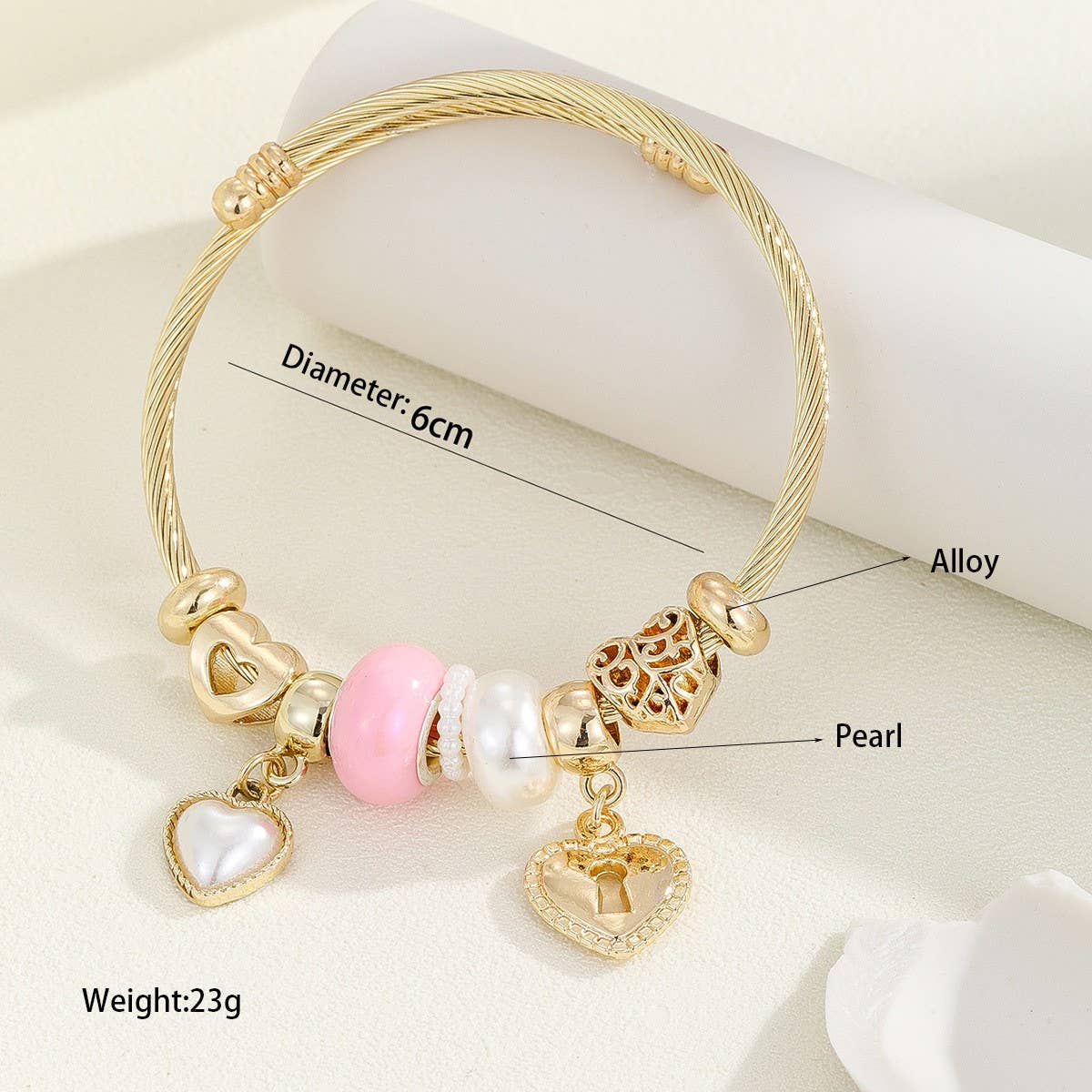 Elegant Couple Bracelet with Glass Heart Pendant