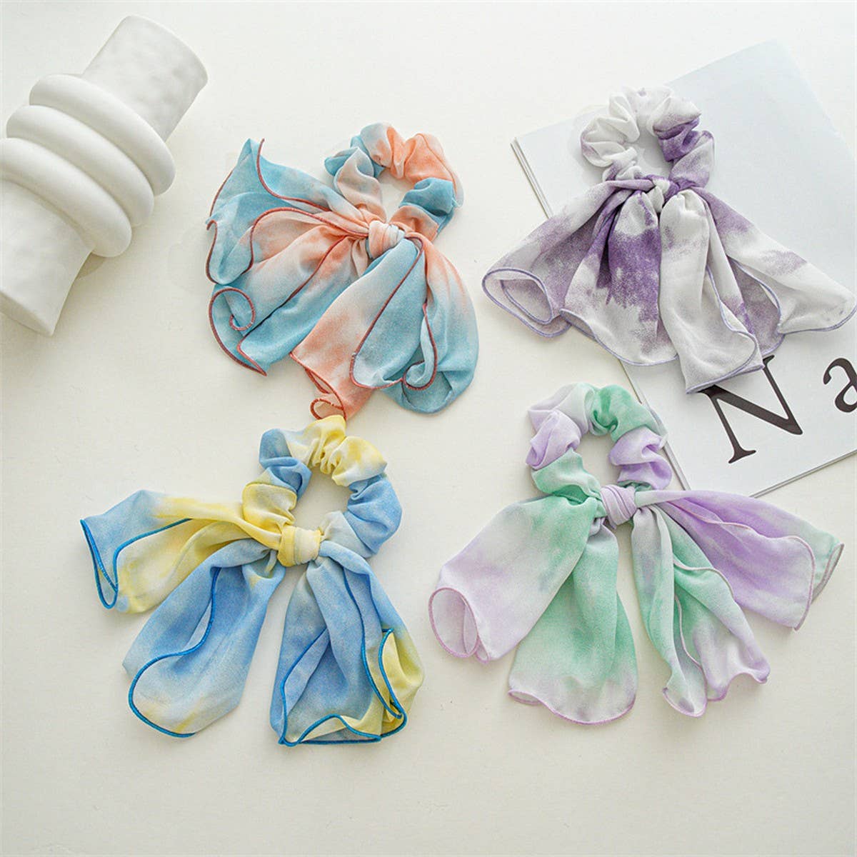 TIE-DYE KNOTTED DOUBLE-LAYERED BOW HAIR TIE_CWAHA1082