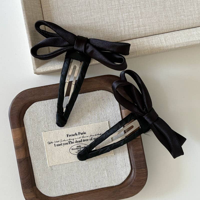 High-end satin solid-color bow hair clip