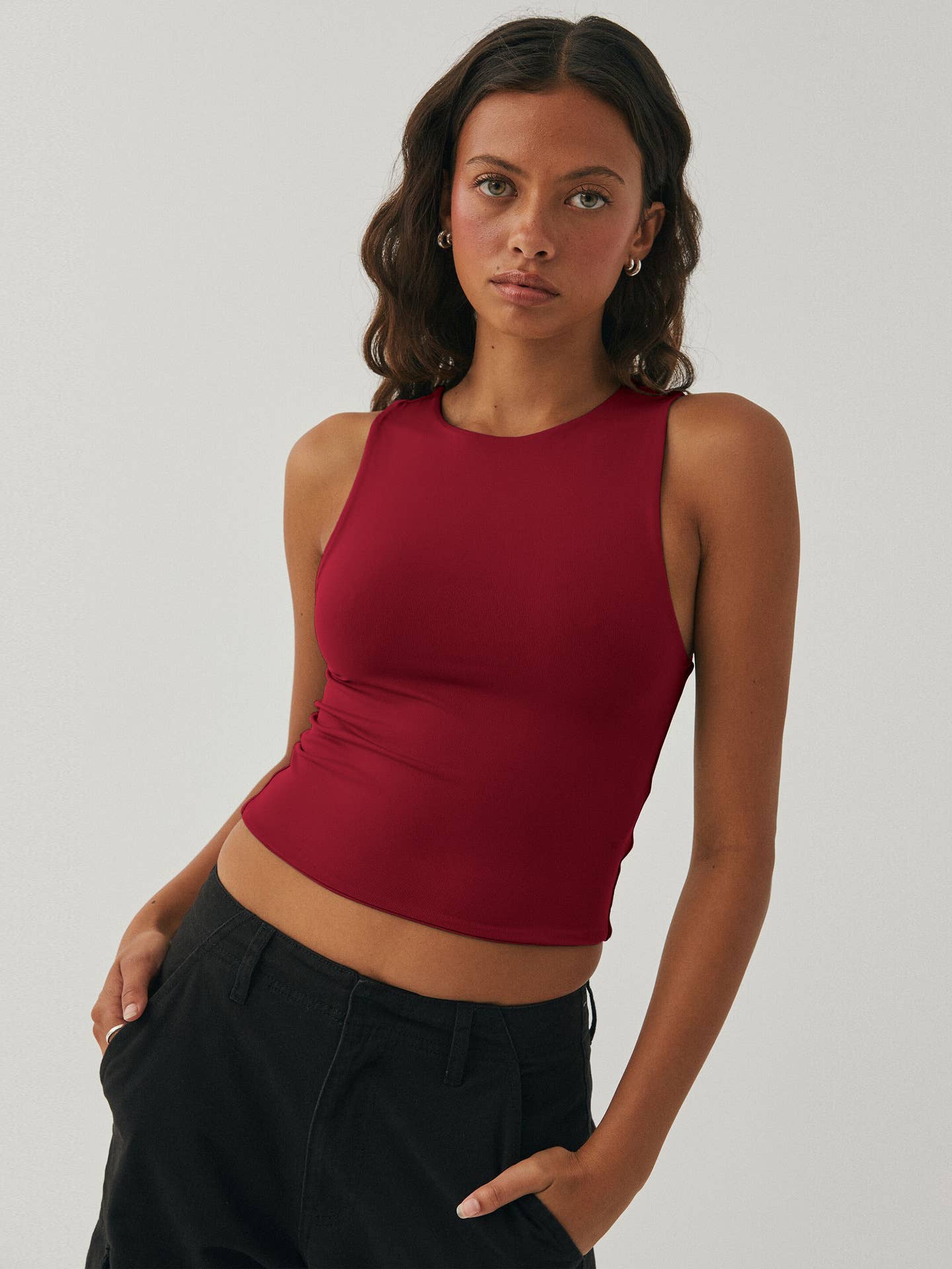 Sexy crop top, sleeveless, tight round-neck Top