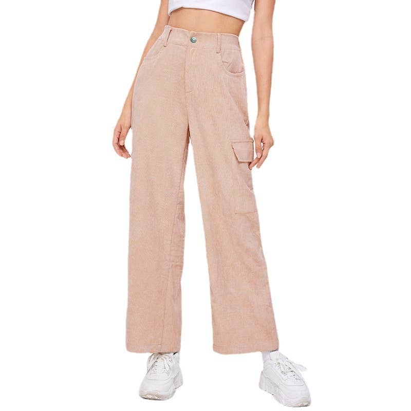Casual loose corduroy straight leg wide leg pants